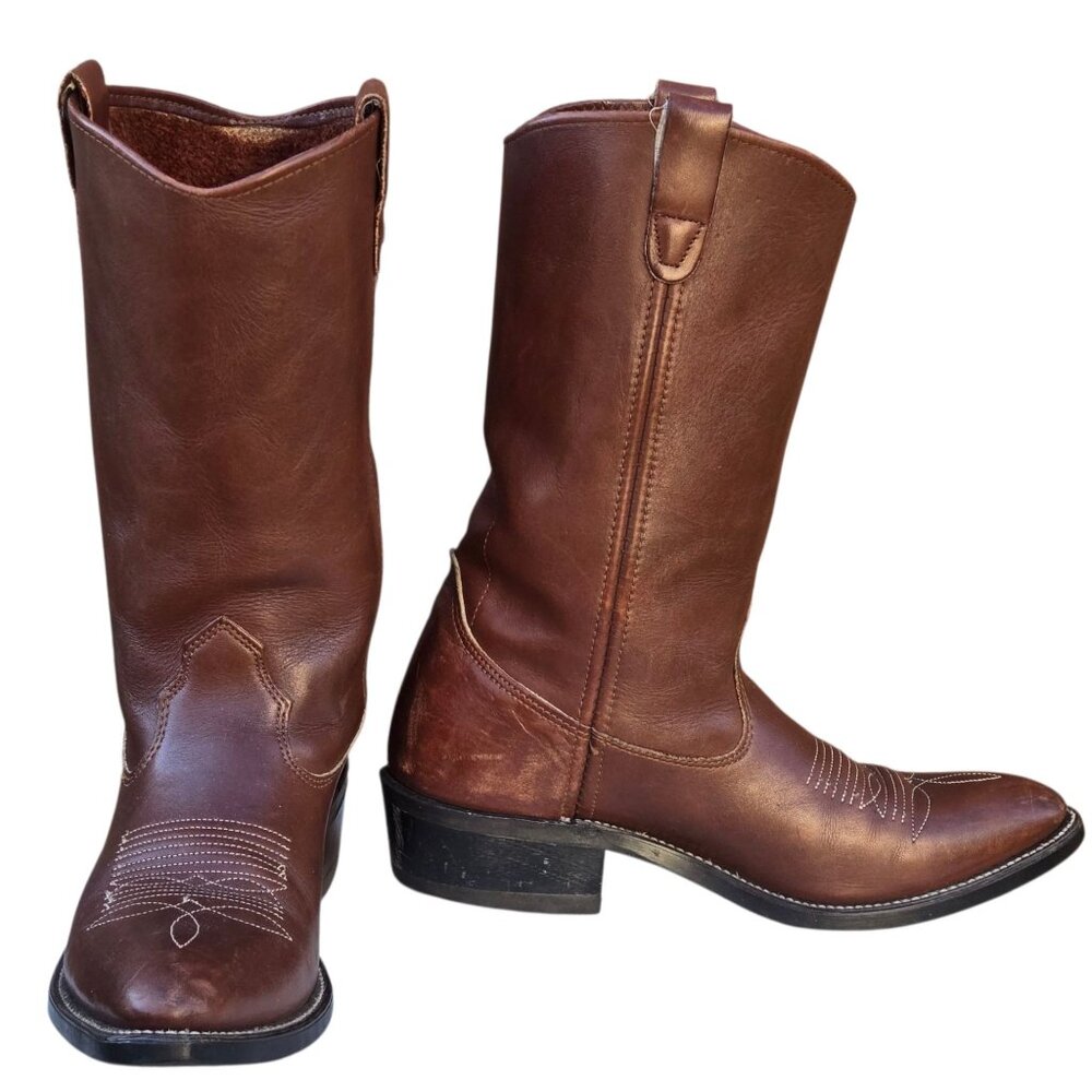 Vintage Brown Leather Cowboy Boots Mens 9 B narrow Western Rodeo Rockabilly